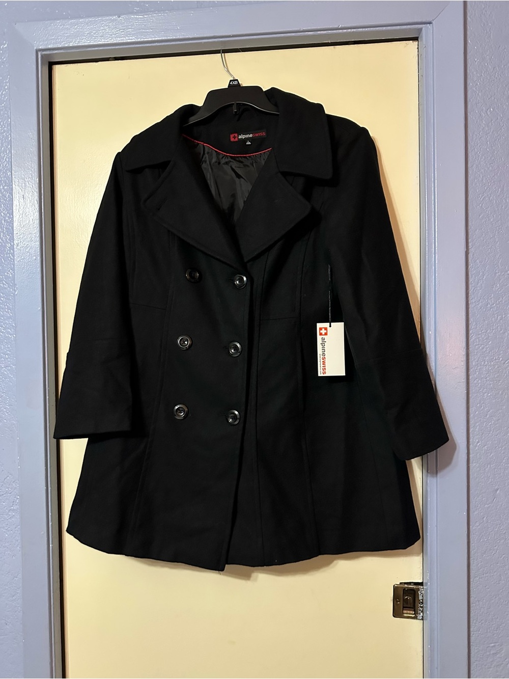 Alpine Swiss Black Double-Breasted Pea Coat